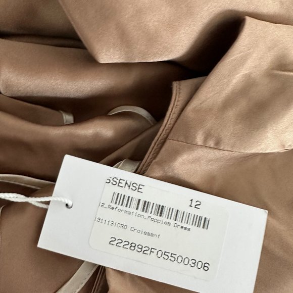 NWT Reformation Poppies Silk Cut-out Maxi Slip Dress Sz 12 Croissant Deep V-neck - Picture 3 of 8